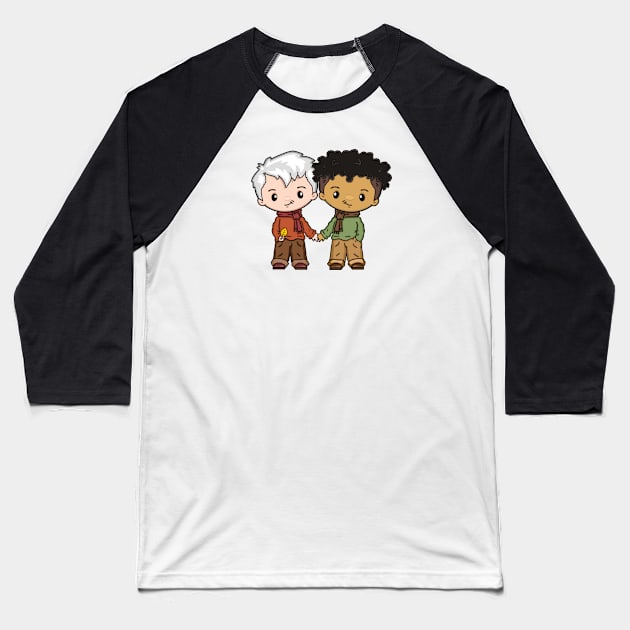 Cute LGBTQ Gay Bi Racial And Gray Hair Fun Gay-Bee Male Couple Baseball T-Shirt by egcreations